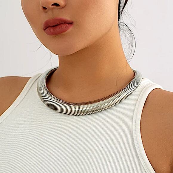 No brand Jewelry - Silver Collar Exaggerated Choker Grunge Punk Spiral